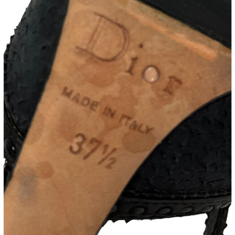 CHRISTIAN DIOR Black Suede Snakeskin Leather Trim Bow Slingback Heels Size 37.5 - Picture 9 of 9
